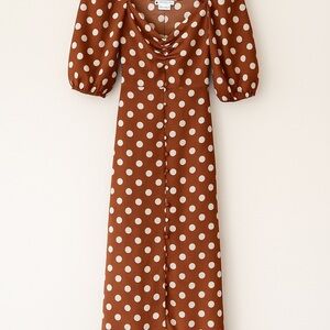 ASOS Brown Long Sleeve Polka Dot Dress